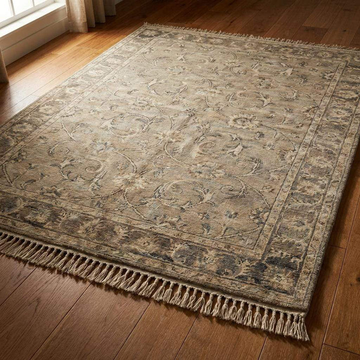 Translation missing: en.Oushak Floral Hand Knotted Wool Rug Neutral Vintage Area