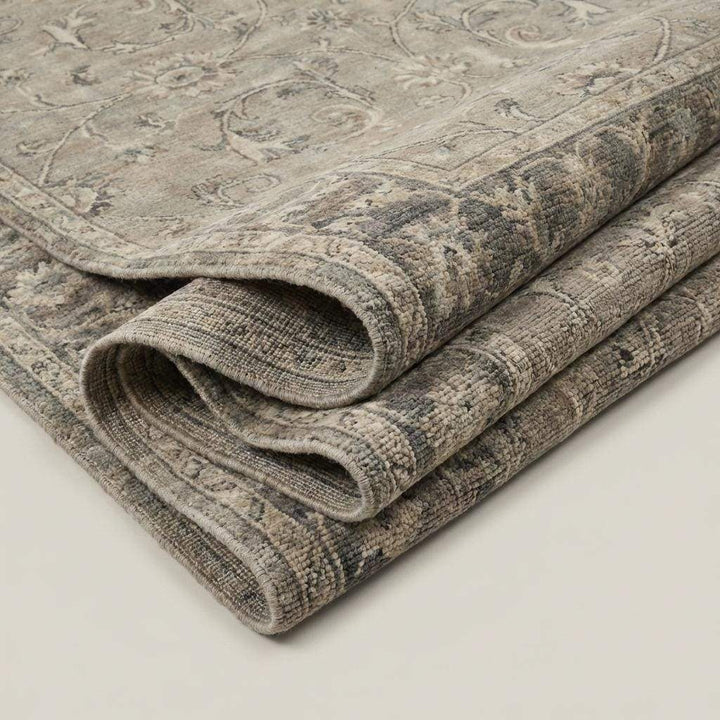 Translation missing: en.Oushak Floral Hand Knotted Wool Rug Neutral Vintage Area