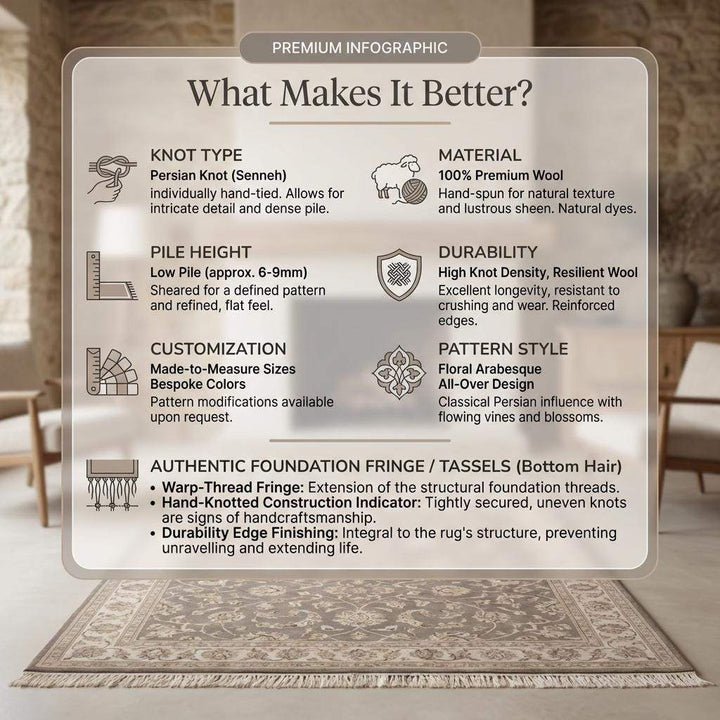 Translation missing: en.Oushak Floral Hand Knotted Wool Rug Neutral Vintage Area