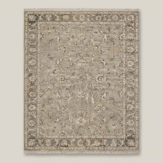 Translation missing: es.Vintage style Oushak rug with floral vine pattern and classic border design