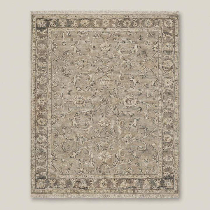 Translation missing: en.Vintage style Oushak rug with floral vine pattern and classic border design