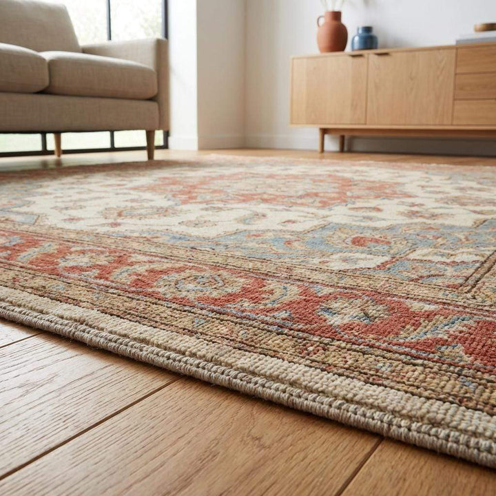Translation missing: es.Oushak Floral Medallion Wool Area Rug in Soft Ivory Tones