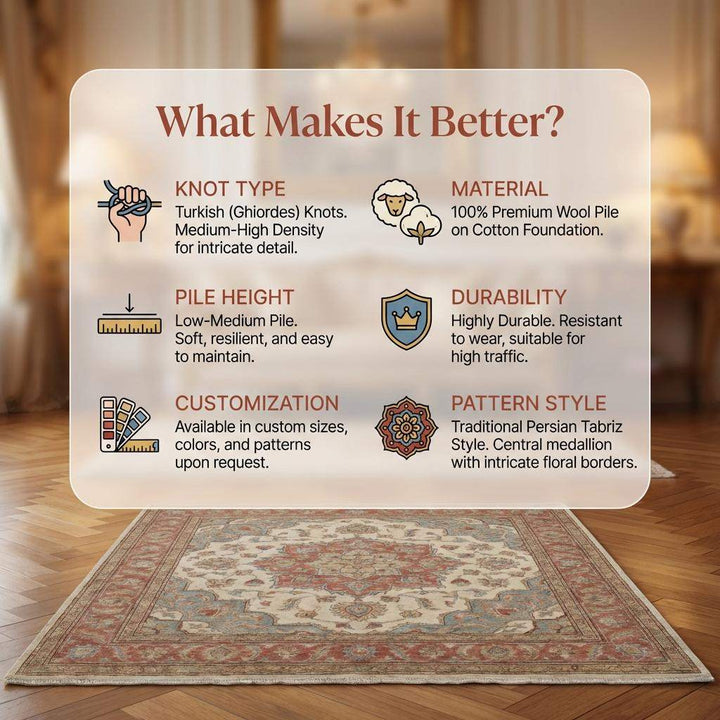 Translation missing: es.Oushak Floral Medallion Wool Area Rug in Soft Ivory Tones