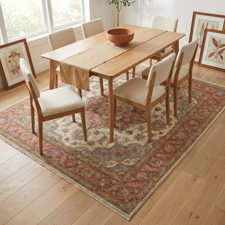 Translation missing: es.Artisan hand knotted wool rug showcasing traditional weaving technique and heirloom-quality construction