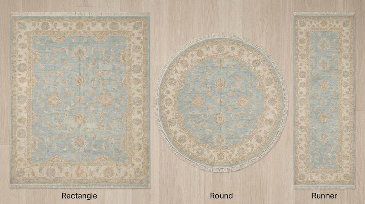 Translation missing: es.Oushak Hand Knotted Wool Area Rug in Soft Blue Floral