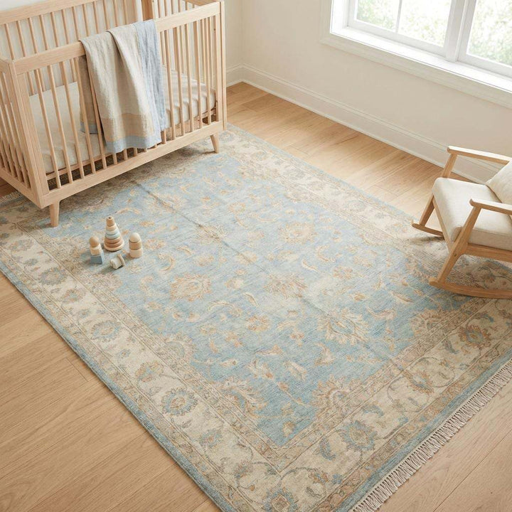 Translation missing: es.Oushak Hand Knotted Wool Area Rug in Soft Blue Floral