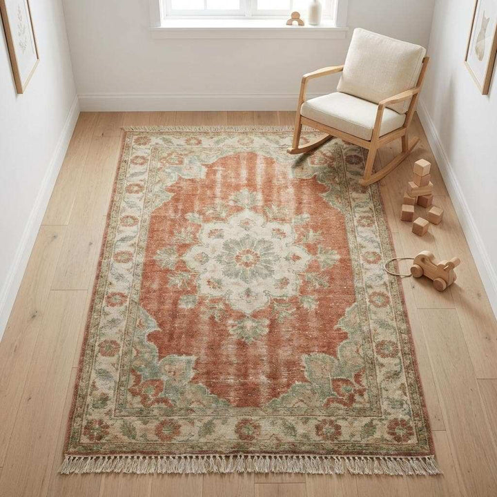 Translation missing: en.Oushak Hand Knotted Wool Rug, Floral Medallion Area Carpet