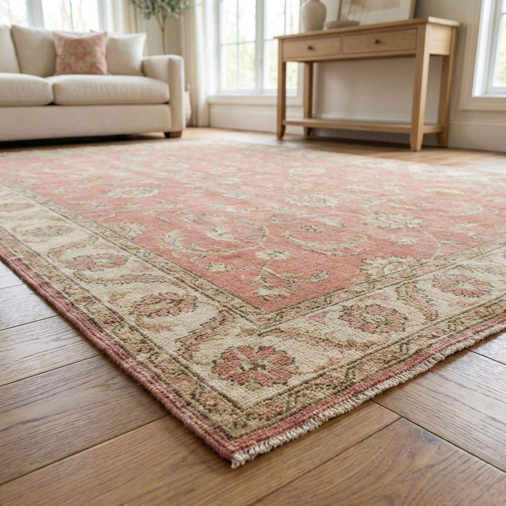 Translation missing: en.Oushak Pink Floral Hand Knotted Wool Area Rug for Living Room