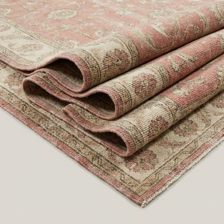 Translation missing: en.Oushak Pink Floral Hand Knotted Wool Area Rug for Living Room
