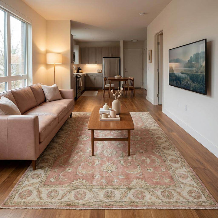 Translation missing: en.Low pile hand knotted wool rug suitable for living room and bedroom interiors