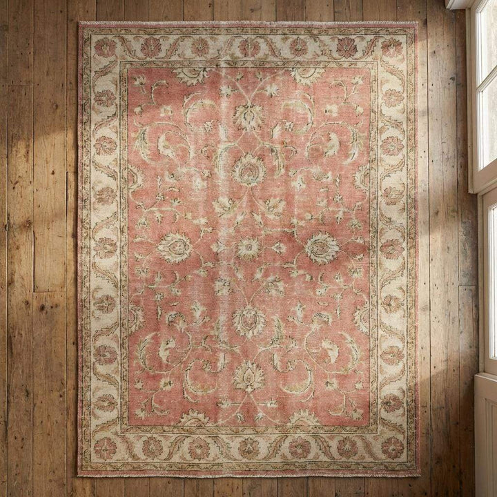Translation missing: en.Oushak Pink Floral Hand Knotted Wool Area Rug for Living Room