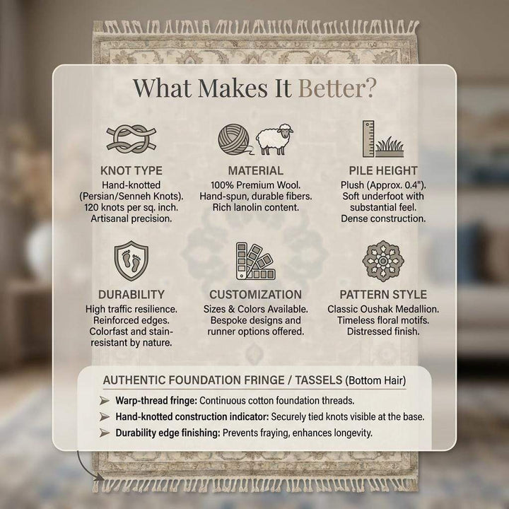 Translation missing: es.Oushak Style Hand Knotted Wool Area Rug Neutral Medallion Design