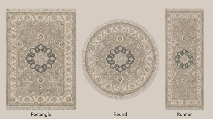 Translation missing: es.Oushak Style Hand Knotted Wool Area Rug Neutral Medallion Design