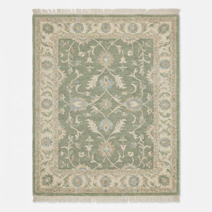 Translation missing: es.Authentic hand knotted wool rug in sage green for bedroom or living room décor