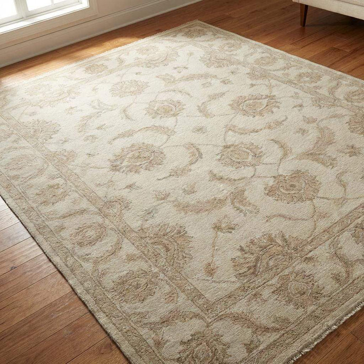 Translation missing: en.Oushak Style Wool Area Rug, Hand Knotted Neutral Floral Carpet
