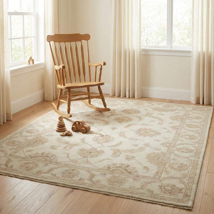 Translation missing: en.Oushak Style Wool Area Rug, Hand Knotted Neutral Floral Carpet