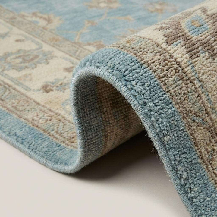 Translation missing: en.Oushak Wool Area Rug in Soft Blue, Hand Knotted Traditional Design