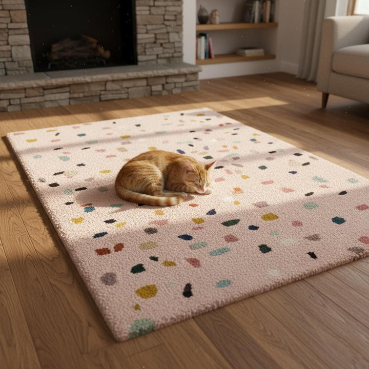 Translation missing: es.Pastel Confetti Shag Area Rug – Soft Blush Base with Multi-Color Dots for Dining, Living Room &amp; Kids Space Teppich