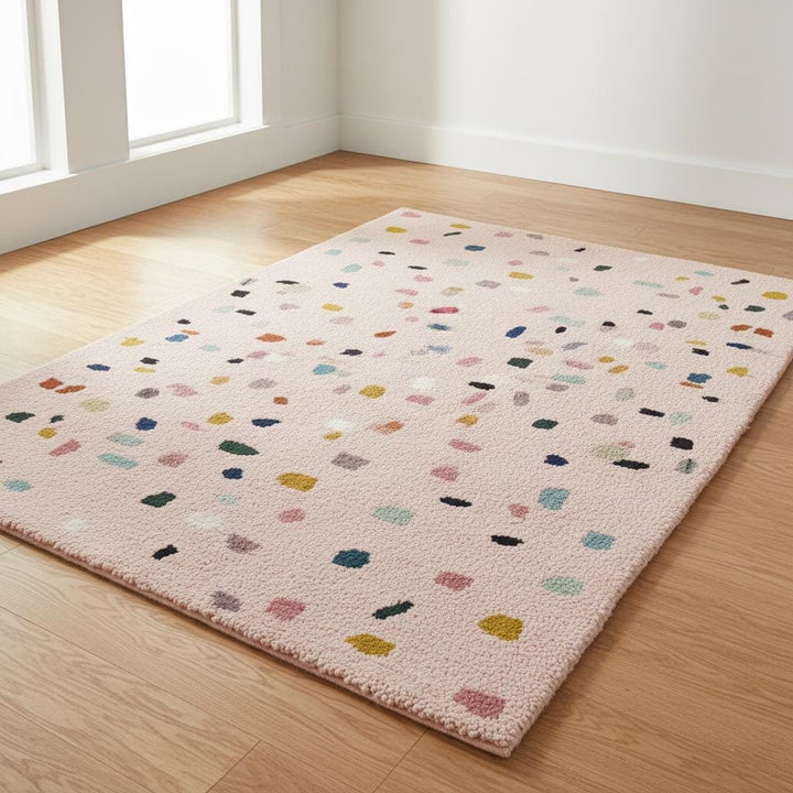 Translation missing: es.Pastel Confetti Shag Area Rug – Soft Blush Base with Multi-Color Dots for Dining, Living Room &amp; Kids Space Teppich