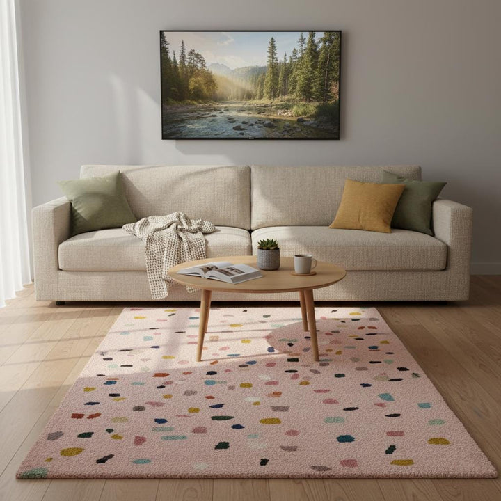 Translation missing: es.Pastel Confetti Shag Area Rug – Soft Blush Base with Multi-Color Dots for Dining, Living Room &amp; Kids Space Teppich