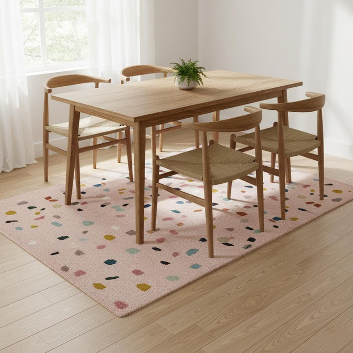 Translation missing: es.Pastel Confetti Shag Area Rug – Soft Blush Base with Multi-Color Dots for Dining, Living Room &amp; Kids Space Teppich