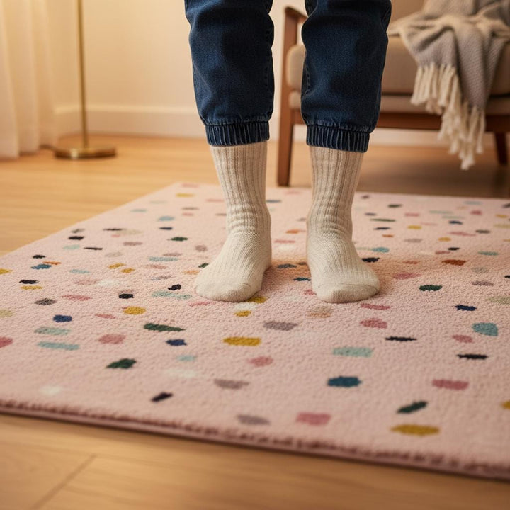 Translation missing: es.Pastel Confetti Shag Area Rug – Soft Blush Base with Multi-Color Dots for Dining, Living Room &amp; Kids Space Teppich