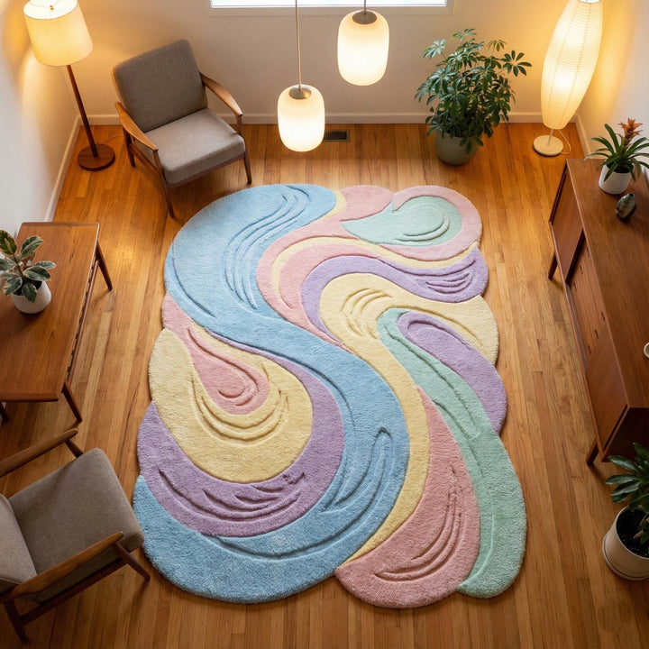Translation missing: en.Pastel wavy rug with 3D tufted texture in soft pastel colors for modern abstract home decor