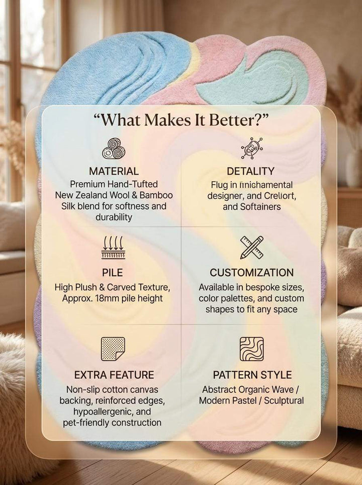 Translation missing: en.Pastel Wavy Rug, Irregular Shape Carpet, Tufted Area Rug, Modern Aesthetic Decor, Soft Plush Custom Rug, Colorful Abstract Bedroom Carpet