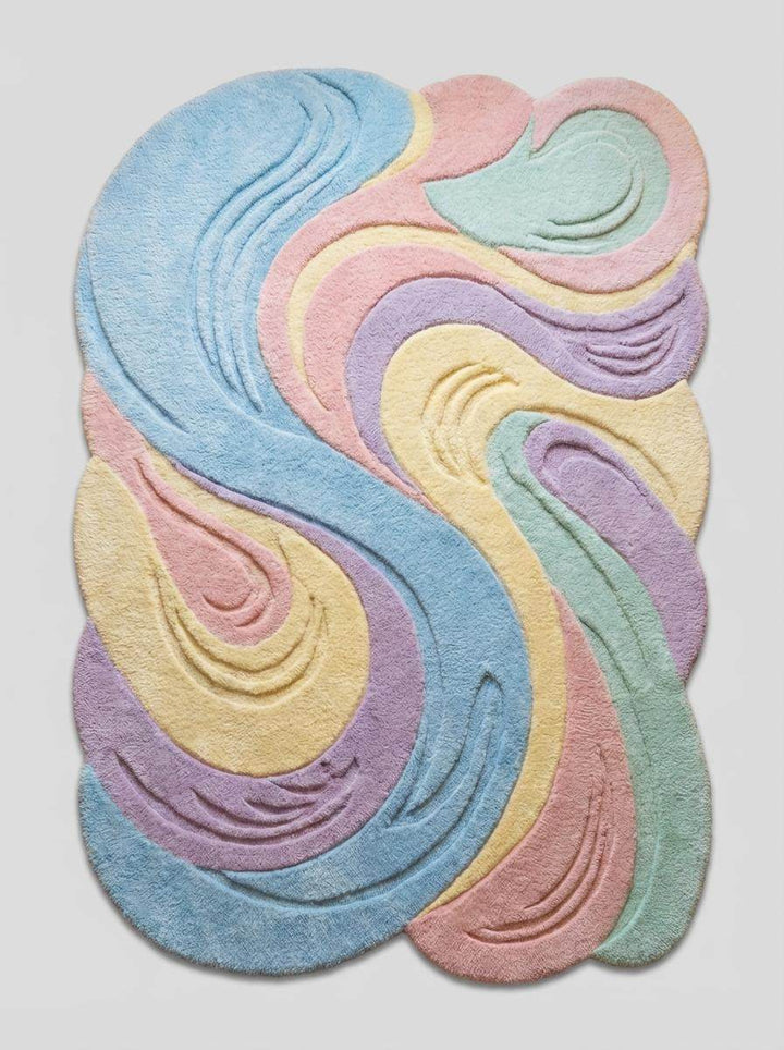 Translation missing: en.Pastel Wavy Rug, Irregular Shape Carpet, Tufted Area Rug, Modern Aesthetic Decor, Soft Plush Custom Rug, Colorful Abstract Bedroom Carpet