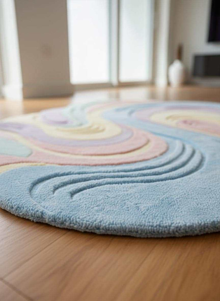 Translation missing: en.Pastel Wavy Rug, Irregular Shape Carpet, Tufted Area Rug, Modern Aesthetic Decor, Soft Plush Custom Rug, Colorful Abstract Bedroom Carpet