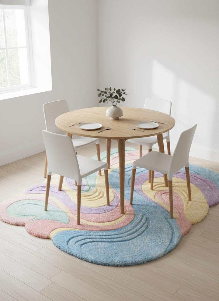 Translation missing: en.Pastel Wavy Rug, Irregular Shape Carpet, Tufted Area Rug, Modern Aesthetic Decor, Soft Plush Custom Rug, Colorful Abstract Bedroom Carpet
