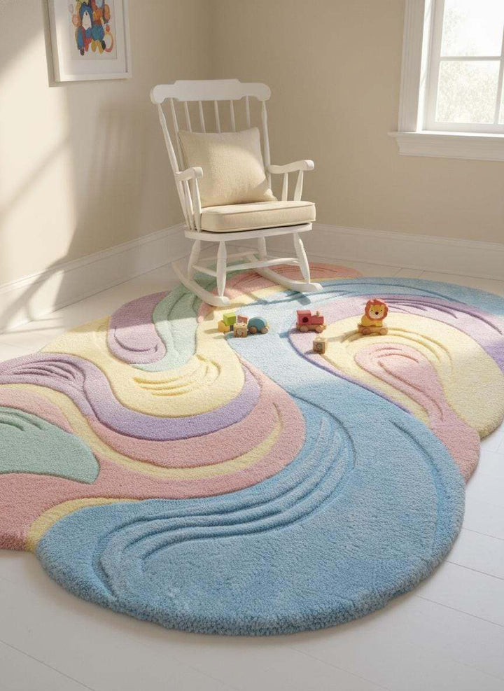 Translation missing: en.Pastel Wavy Rug, Irregular Shape Carpet, Tufted Area Rug, Modern Aesthetic Decor, Soft Plush Custom Rug, Colorful Abstract Bedroom Carpet