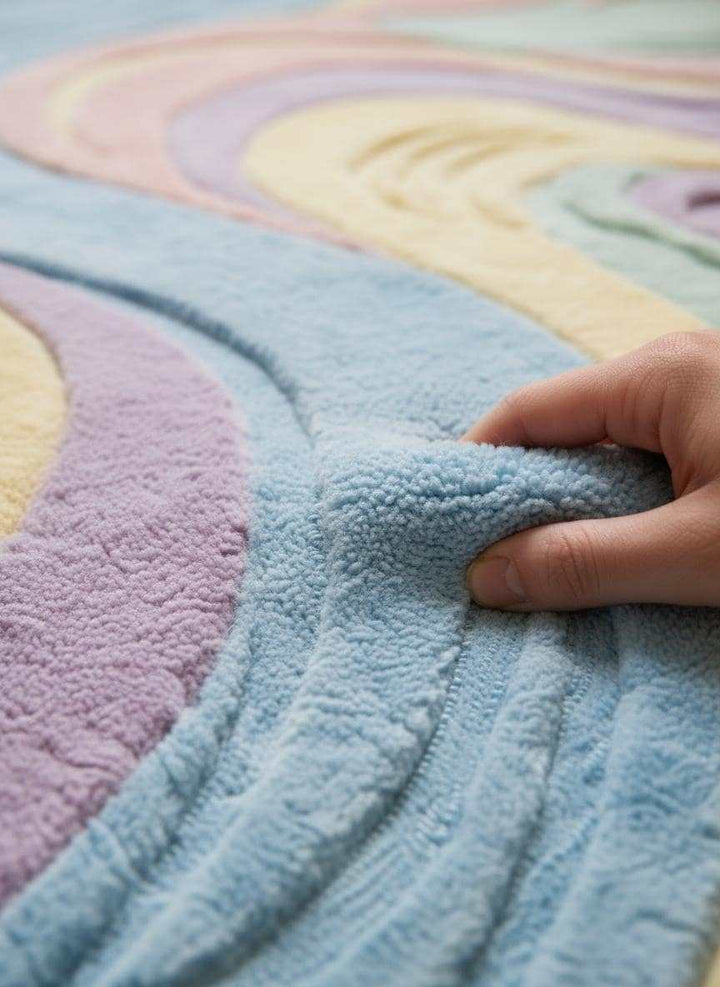 Translation missing: en.Pastel Wavy Rug, Irregular Shape Carpet, Tufted Area Rug, Modern Aesthetic Decor, Soft Plush Custom Rug, Colorful Abstract Bedroom Carpet