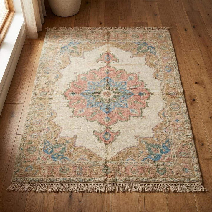 Translation missing: en.Pastel Oushak Area Rug, Hand Knotted Wool Medallion Living Room