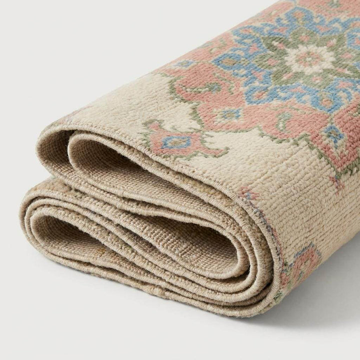 Translation missing: en.Pastel Oushak Area Rug, Hand Knotted Wool Medallion Living Room