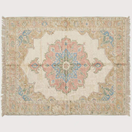 Translation missing: en.Pastel Oushak Area Rug, Hand Knotted Wool Medallion Living Room