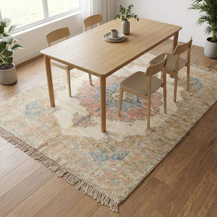 Translation missing: en.Pastel Oushak Area Rug, Hand Knotted Wool Medallion Living Room