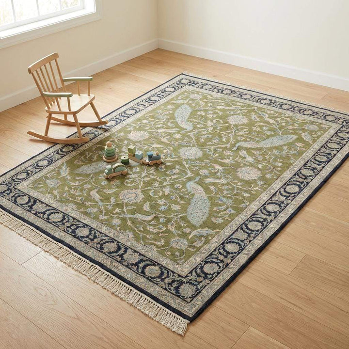Translation missing: en.Peacock Floral Hand Knotted Wool Persian Area Rug Living