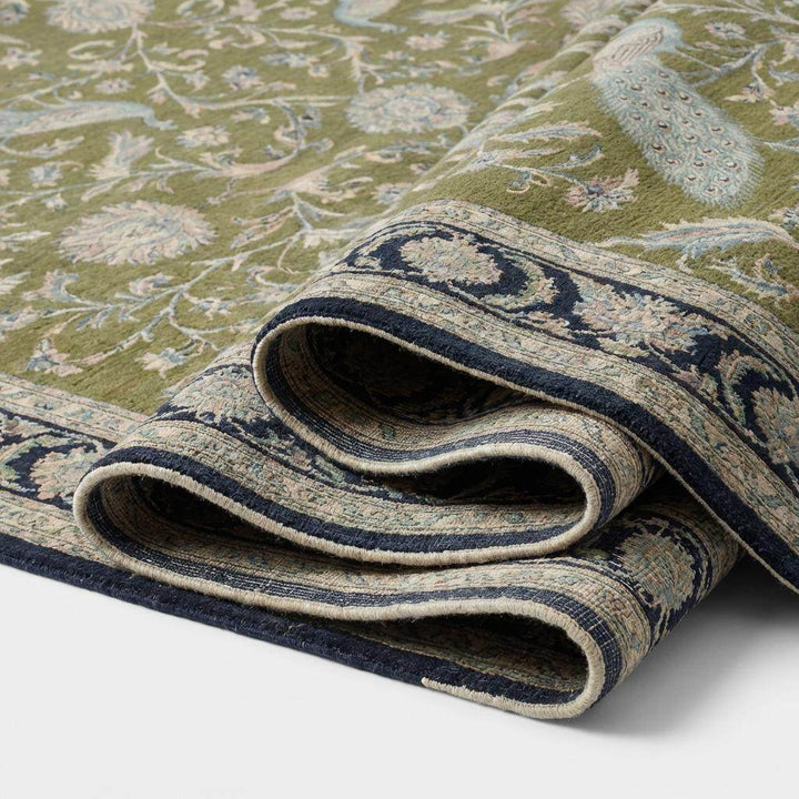 Translation missing: en.Peacock Floral Hand Knotted Wool Persian Area Rug Living