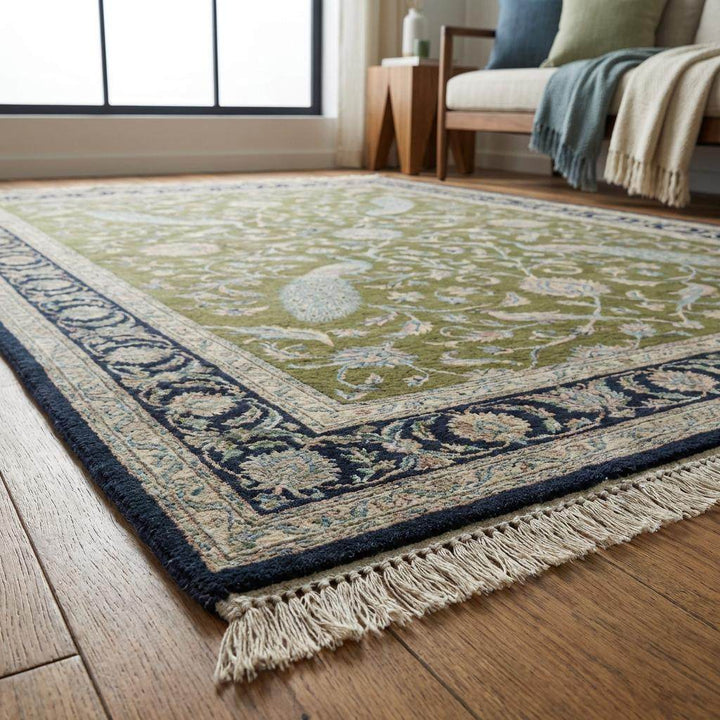 Translation missing: en.Artisan hand knotted botanical rug with intricate floral vine craftsmanship