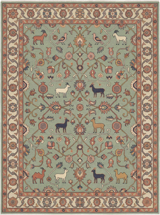 Translation missing: es.Persian Folk Art hand-knotted wool rug with traditional floral and bird motifs