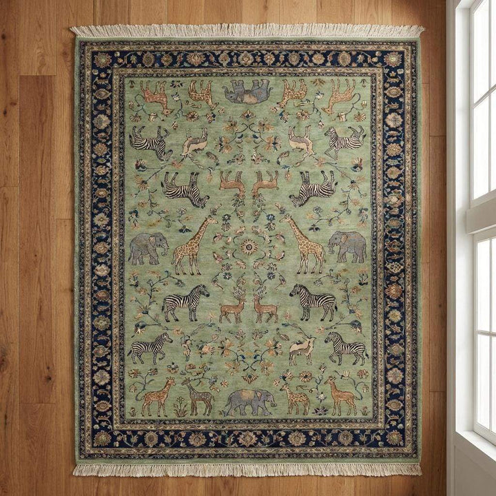 Translation missing: es.Persian Pictorial Wool Rug with Animal Motif, Hand Knotted Area Rug