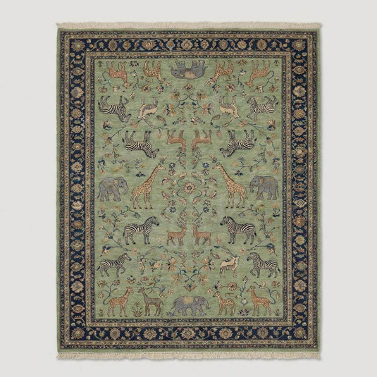 Translation missing: es.Hand knotted animal motif area rug styled in classic living room interior