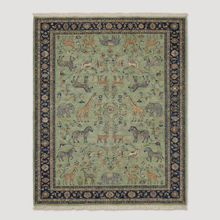 Translation missing: es.Hand knotted animal motif area rug styled in classic living room interior
