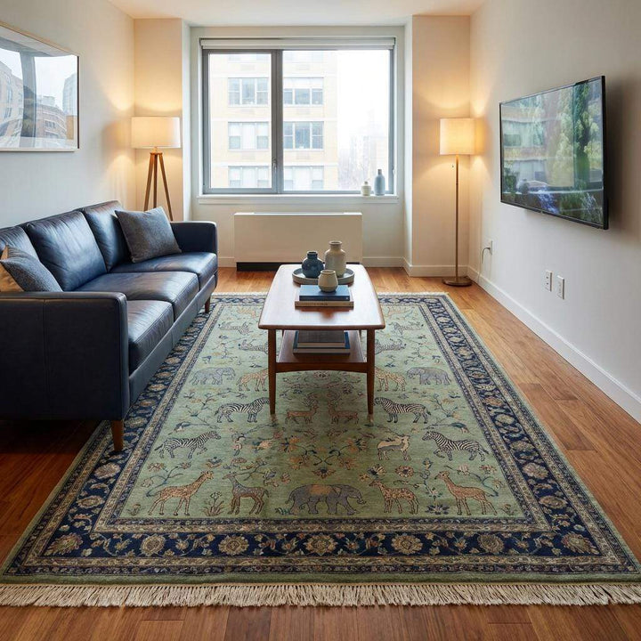 Translation missing: es.Persian Pictorial Wool Rug with Animal Motif, Hand Knotted Area Rug