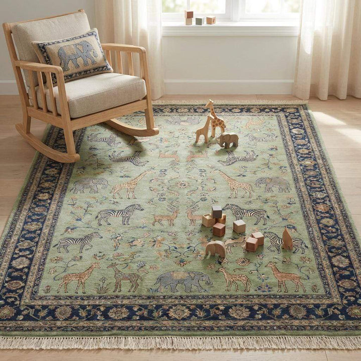 Translation missing: es.Persian Pictorial Wool Rug with Animal Motif, Hand Knotted Area Rug