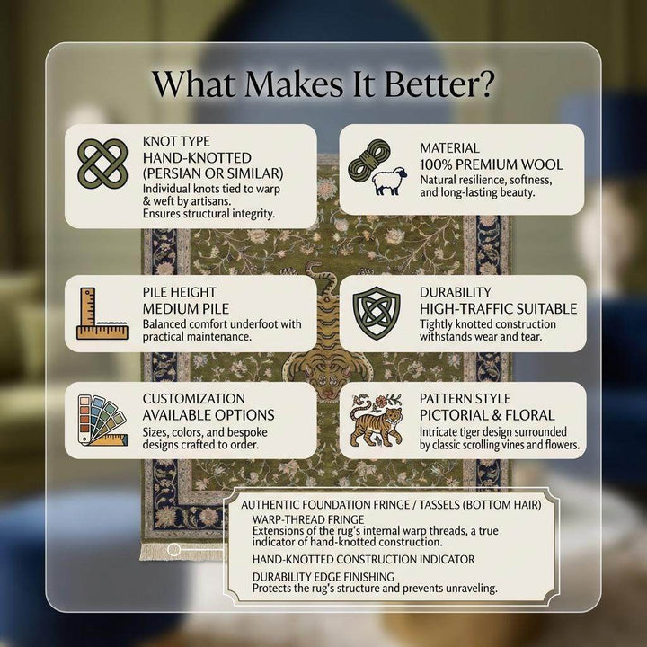 Translation missing: en.Persian Tiger Floral Hand Knotted Wool Area Rug