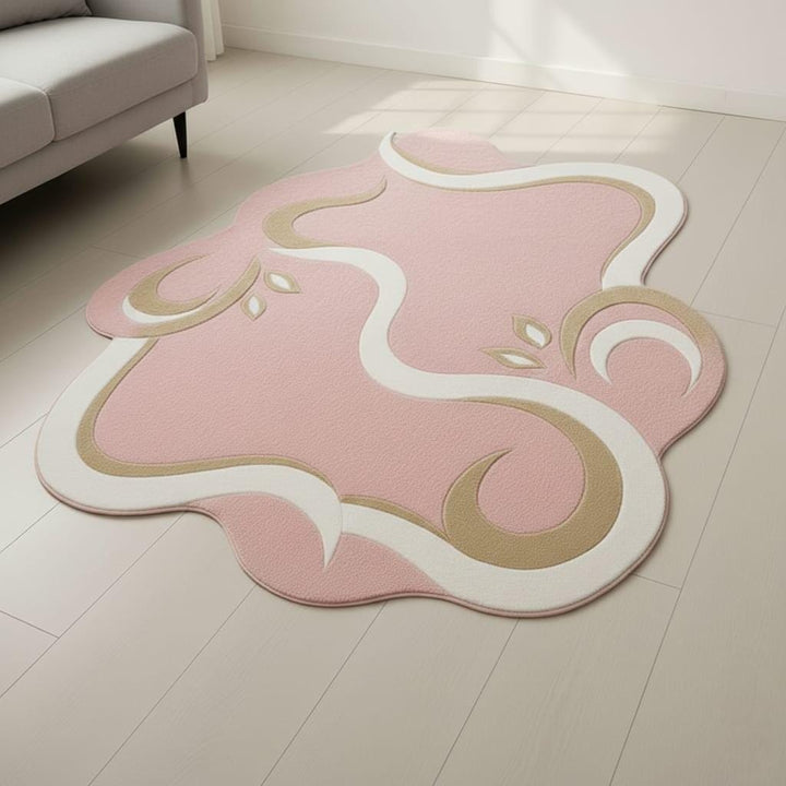 Translation missing: es.Pink Abstract Area Rug, Modern Organic Shape Rug, Soft Pastel Handmade Carpet, Minimalist Outdoor Indoor Rug