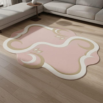 Translation missing: es.Pink Abstract Area Rug, Modern Organic Shape Rug, Soft Pastel Handmade Carpet, Minimalist Outdoor Indoor Rug