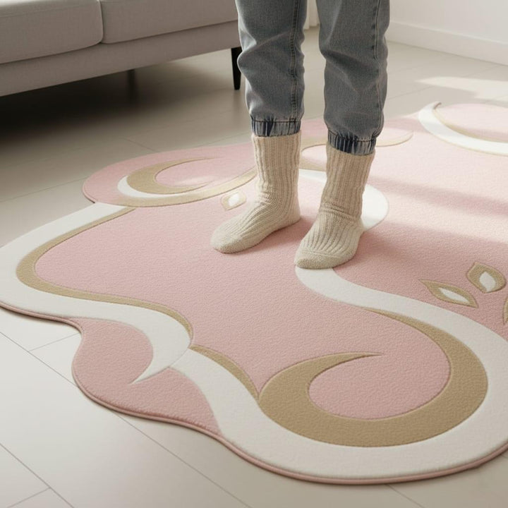 Translation missing: es.Pink Abstract Area Rug, Modern Organic Shape Rug, Soft Pastel Handmade Carpet, Minimalist Outdoor Indoor Rug